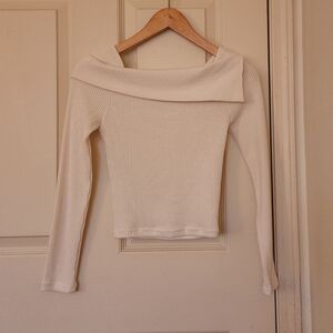 Darphin made in korea cream off the shoulder ribbed long sleeves top